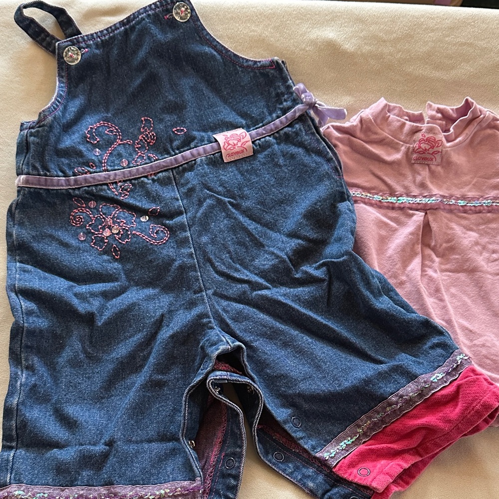 Denim and Pink Kids Overalls Set